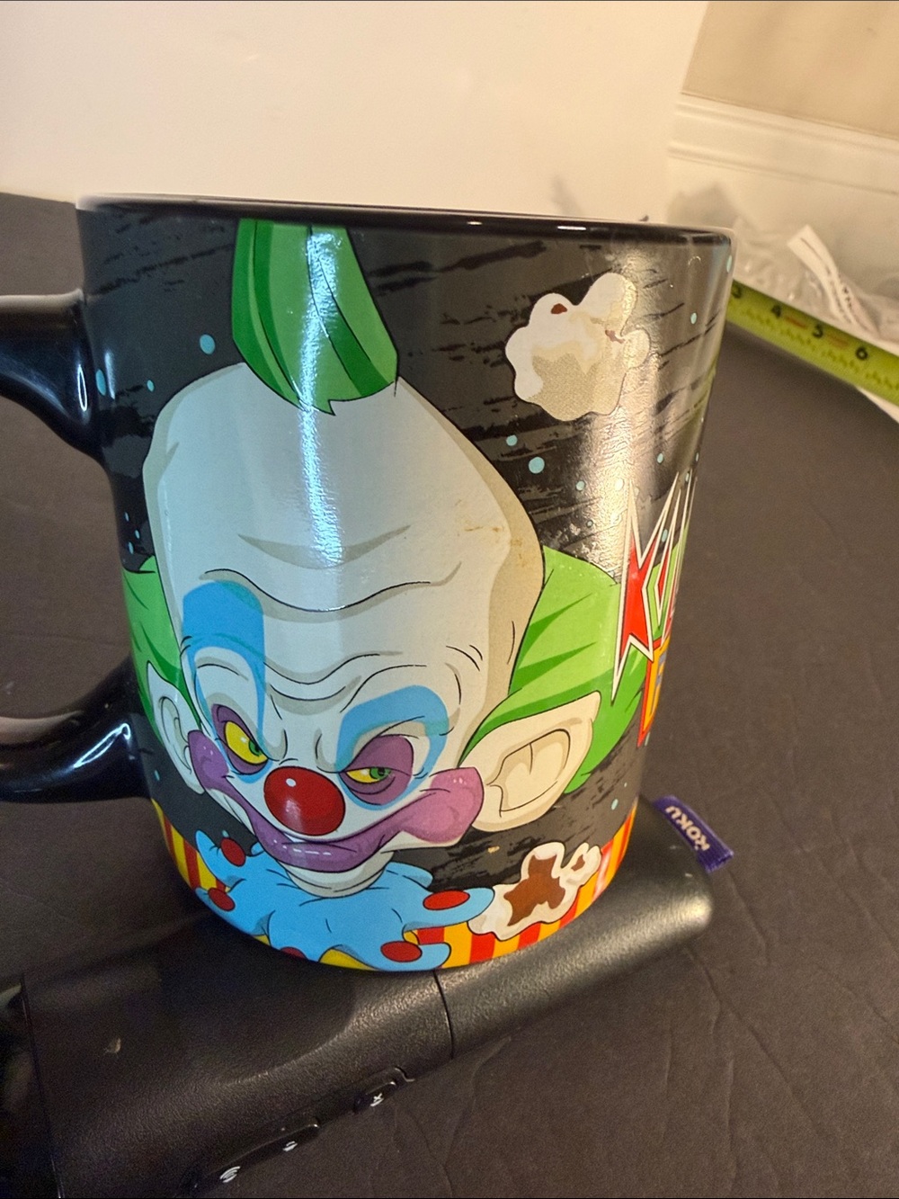 Black Ceramic Clown Graphic Mug with Green Accent
